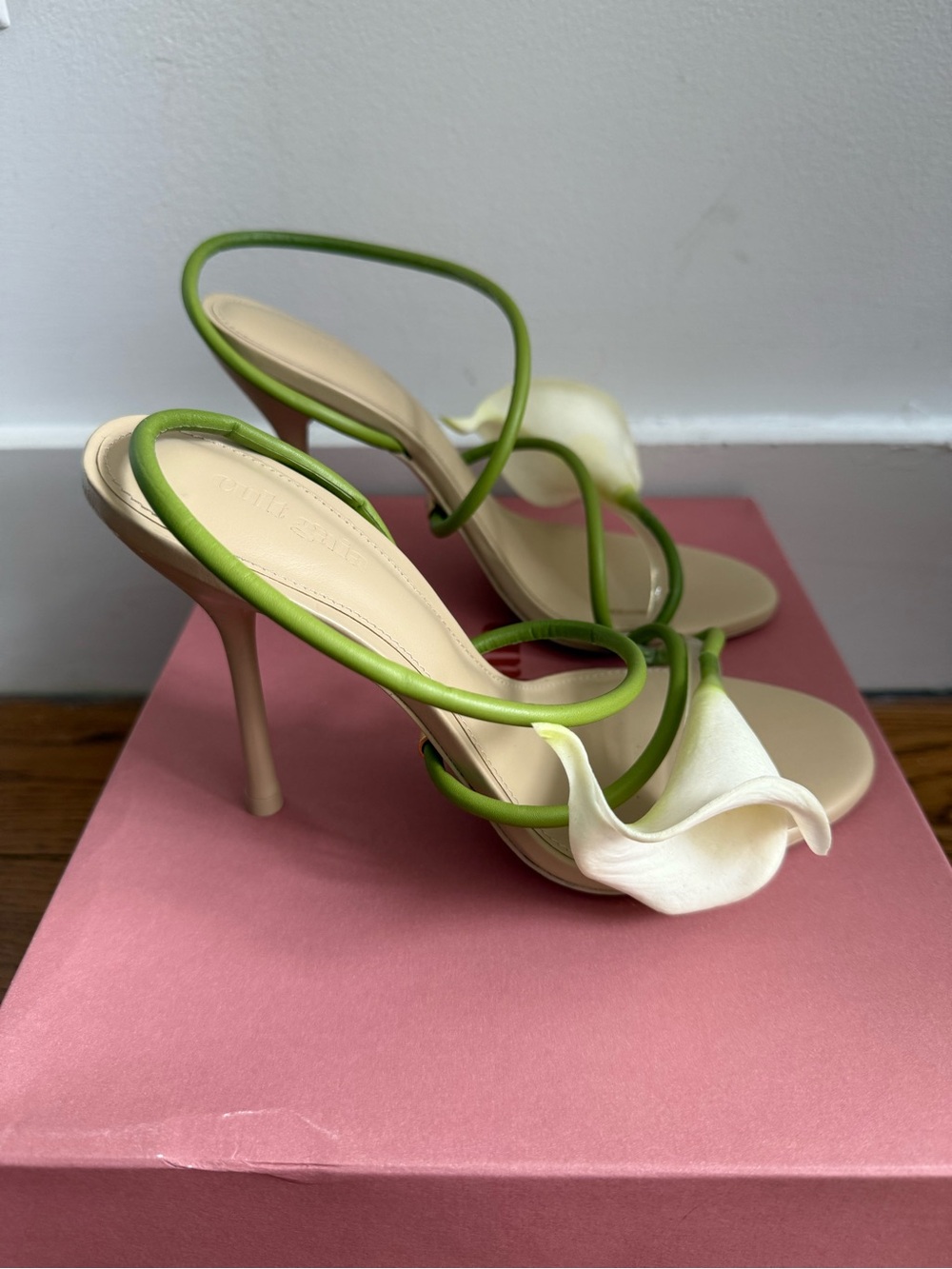 cult gaia Beige and Green Calla Lily Spiral Strap Heels - Picture 4 of 9